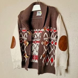 Child Horn Toggle Clasp Sweater Argyle Aztec